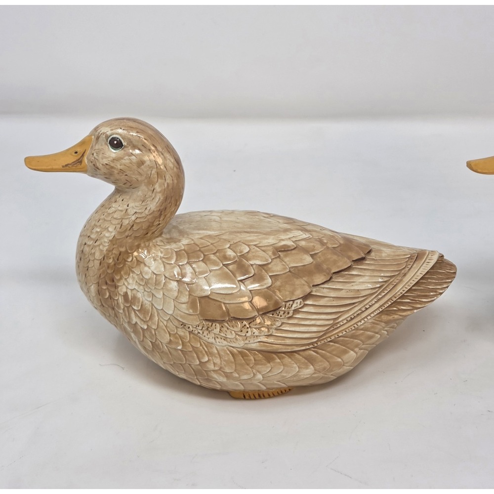 Vintage 1959 Hand Painted Glazed Ceramic Mallard Duck Figurines Pair MCM Decor - Picture 5 of 12